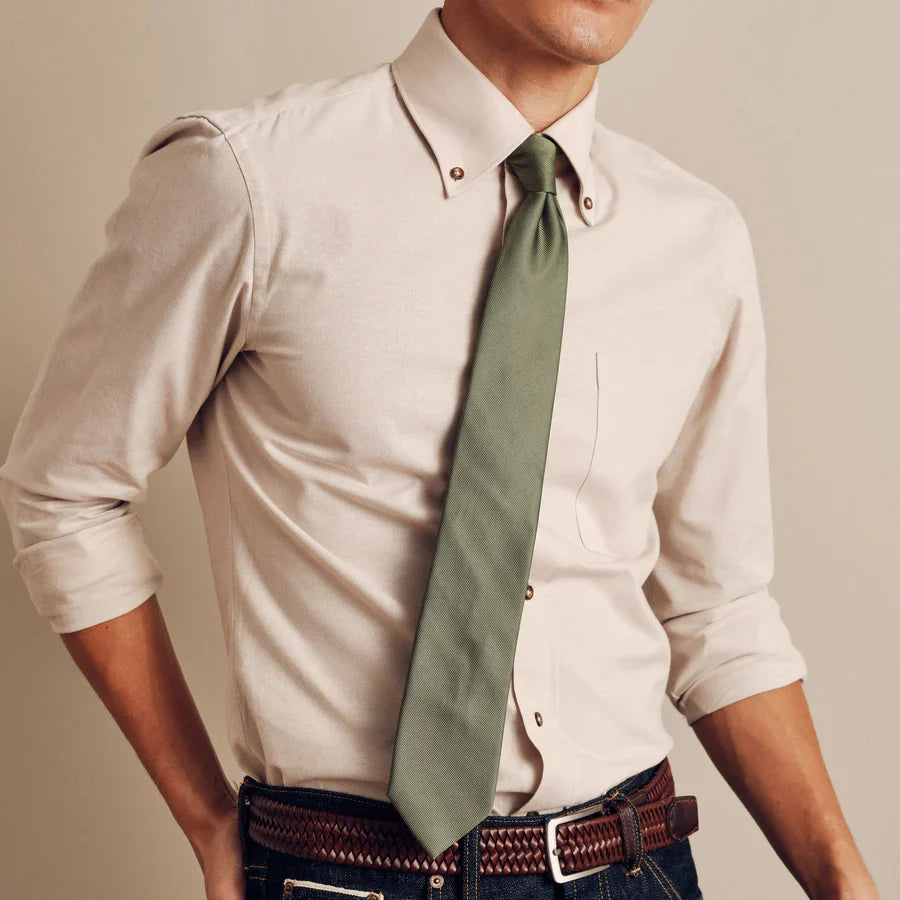 ANQ Global Traders Grosgrain Solid Olive Tie for Men